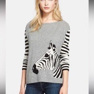 Autumn Cashmere Zebra Intarsia Grey Striped Sweater Top Women’s Size XS
